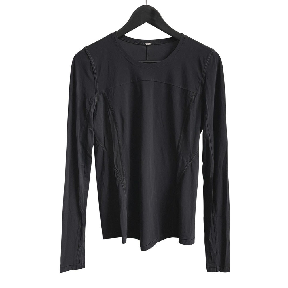 Lululemon Long Sleeve Top Women Black Athleisure Mesh Panel Crew Neck Activewear